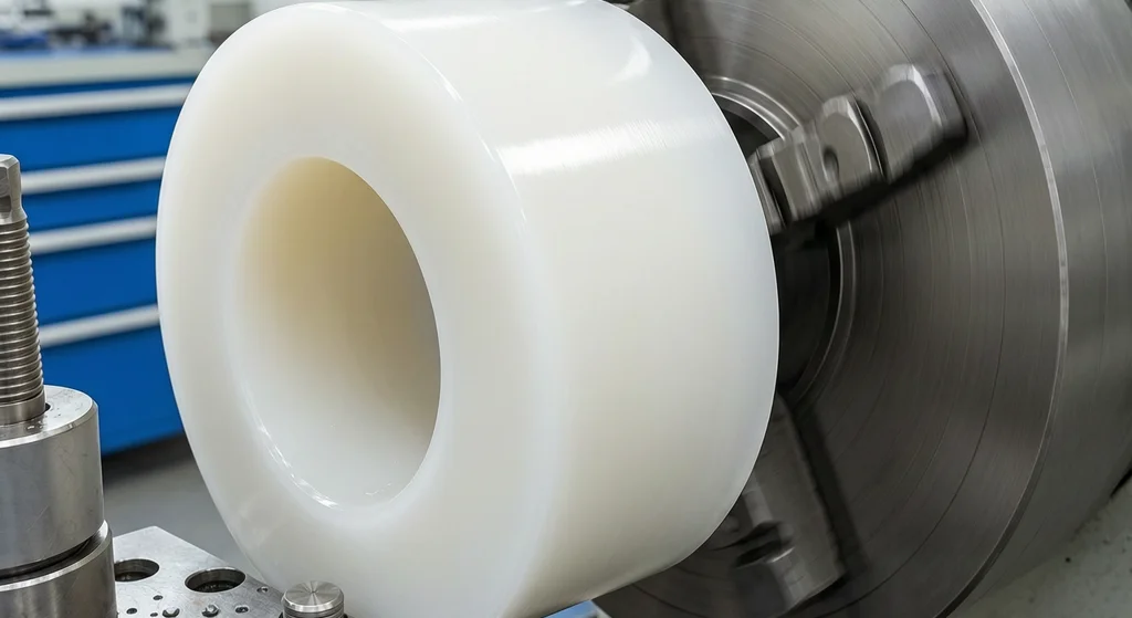 CNC turning ABS bushing on lathe