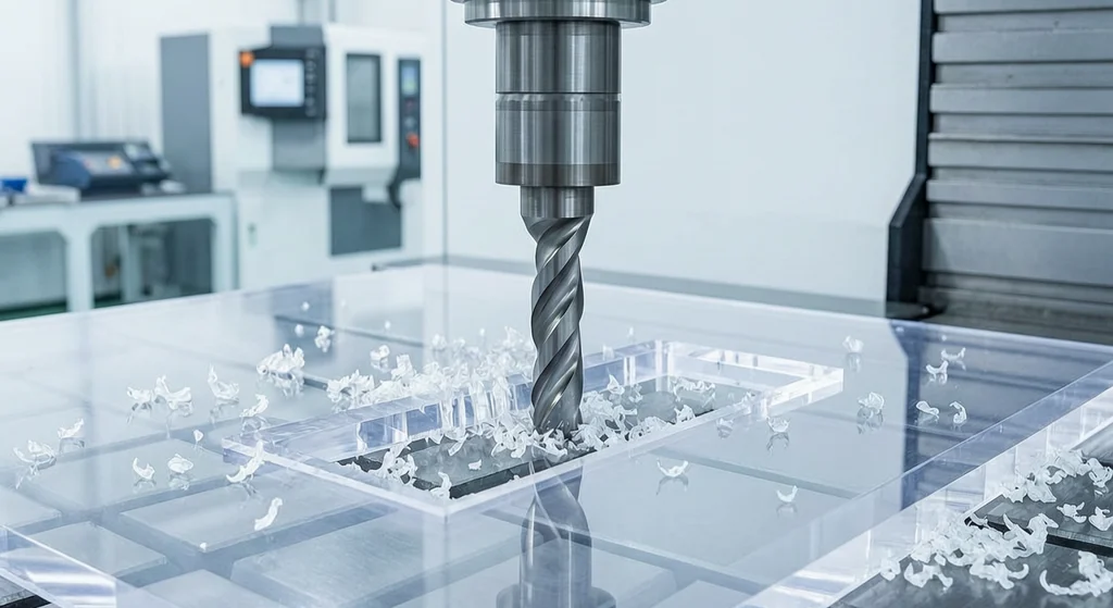 CNC milling acrylic PMMA sheet on machining center